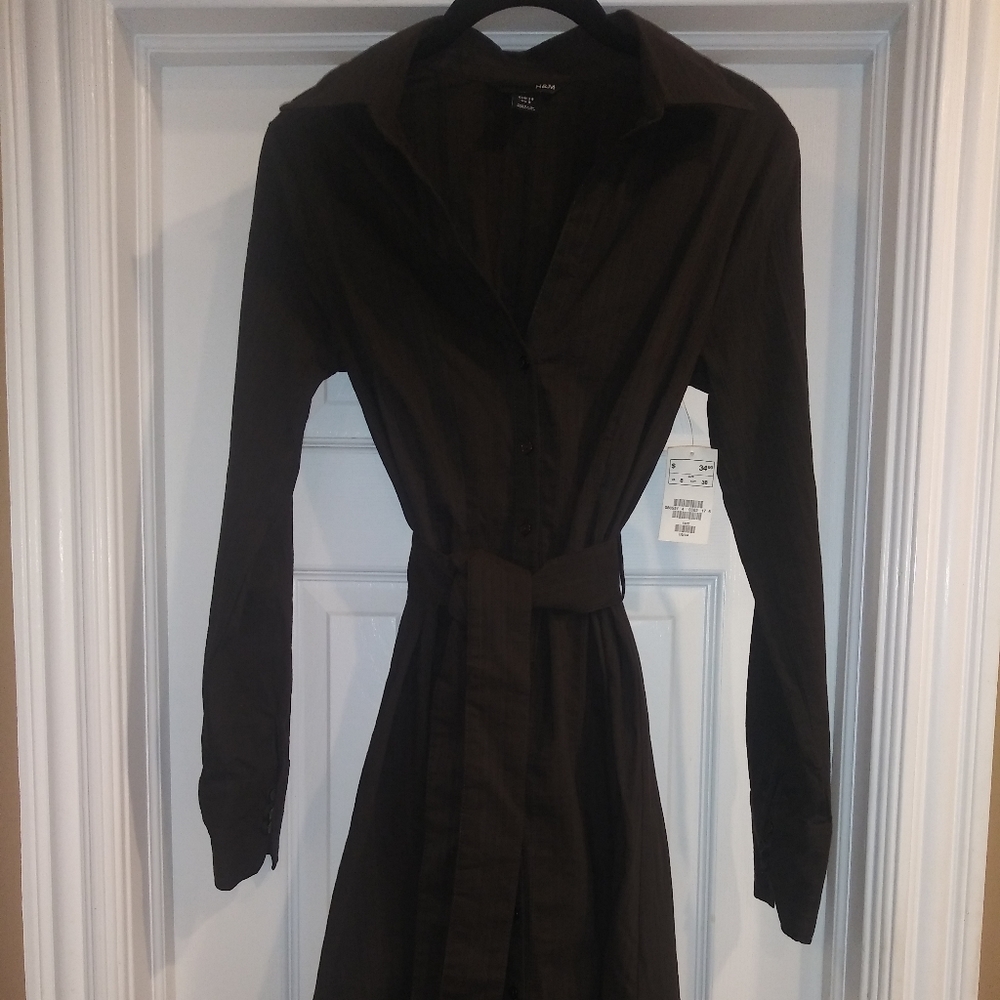 Brown button down belted dress